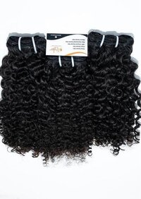 Deep Curly Human Hair Weft Extensions - 100% Natural Human Hair, 22 Inches Length, Natural Black Color, Remy Hair Grade, 100 Grams Per Bundle