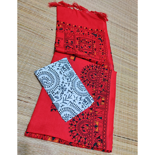 Stylish Khadi Cotton With Madhubani Print Saree