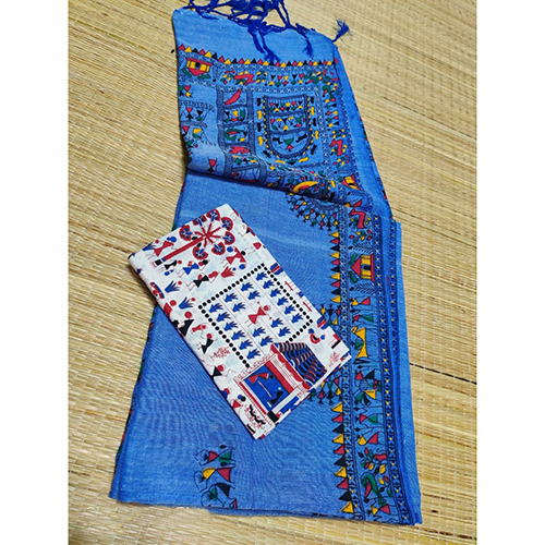 Stylish Khadi Cotton With Madhubani Print Saree