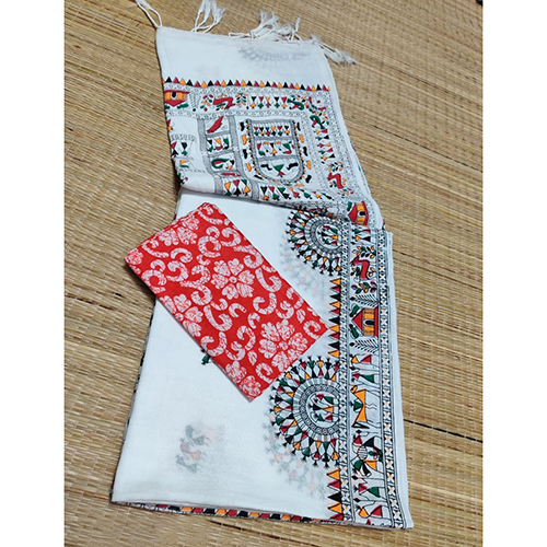 Stylish Khadi Cotton With Madhubani Print Saree