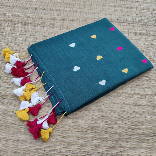 Cotton Multi Colour Love Embroidery Saree