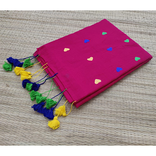 Handloom Cotton Multi Colour Love Embroidery Saree