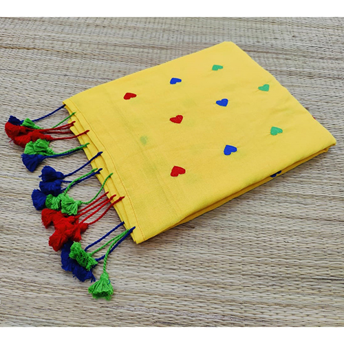 Handloom Cotton Multi Colour Love Embroidery Saree