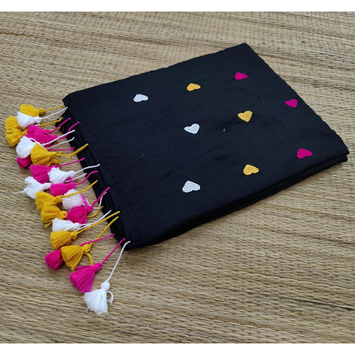 Handloom Cotton Multi Colour Love Embroidery Saree