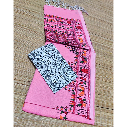 Khadi Cotton With Madhubani Print Saree