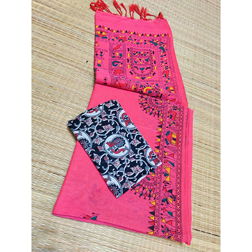 Khadi Cotton With Madhubani Print Saree