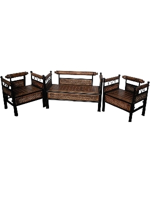 Modern & Classic 4 Seater Wrought Iron Wooden Foldable Sofa Set for Home & Garden & Living Room & Office & Guest Room