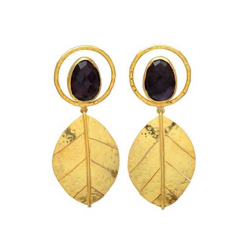 New arrival golden black onyx gemstone Brass earrings