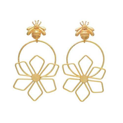 New arrival flower and bee design Brass dangle earrings