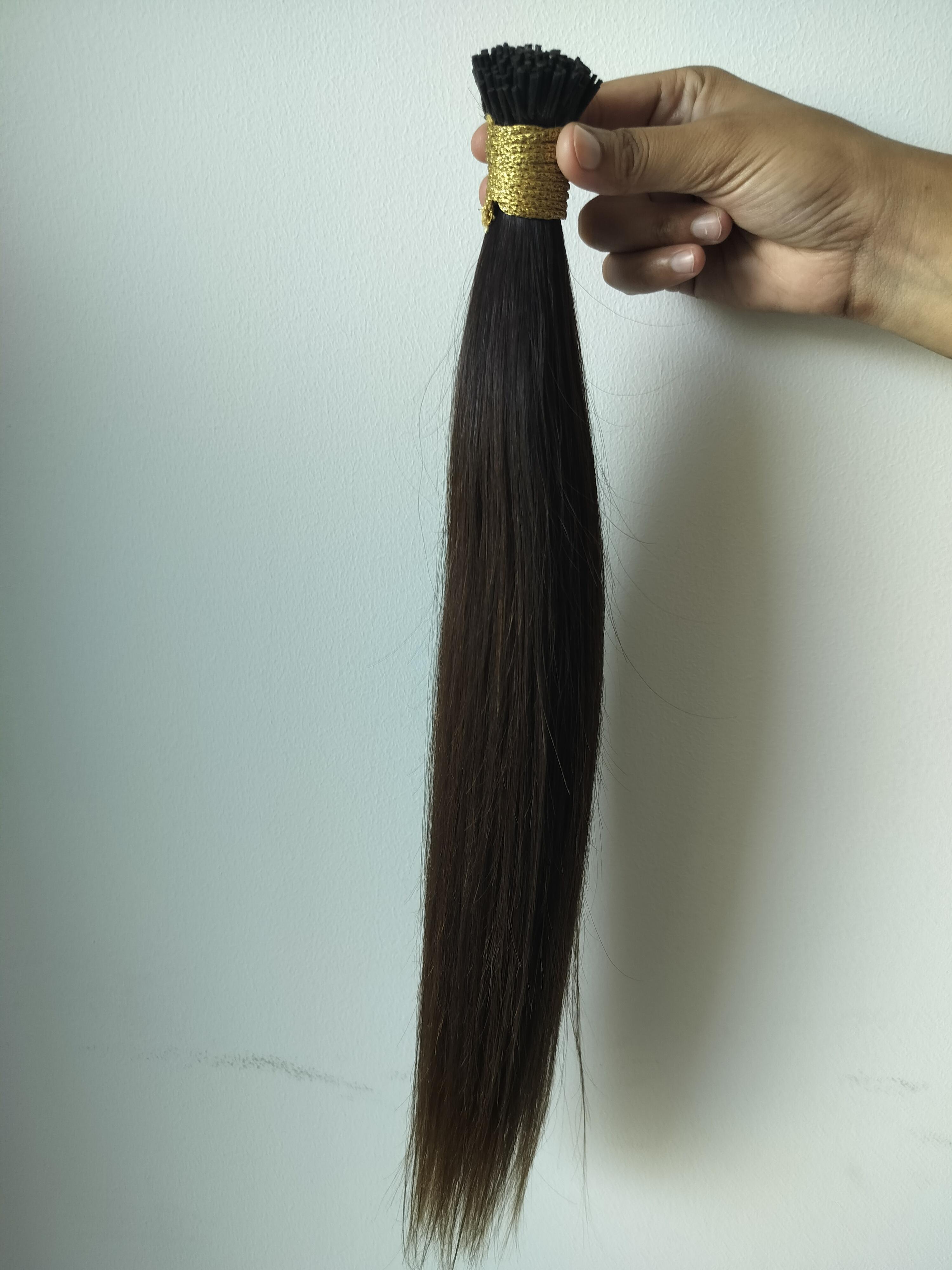 Brown Top Quality Indian Raw Natural Straight Human Hair Permanent I-Tip Hair Extension