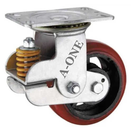 Spring Loaded Caster Wheel - Color: Red