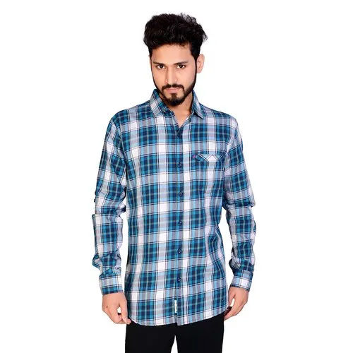 Mens Blue And White Checks Shirts - Color: Multicolor