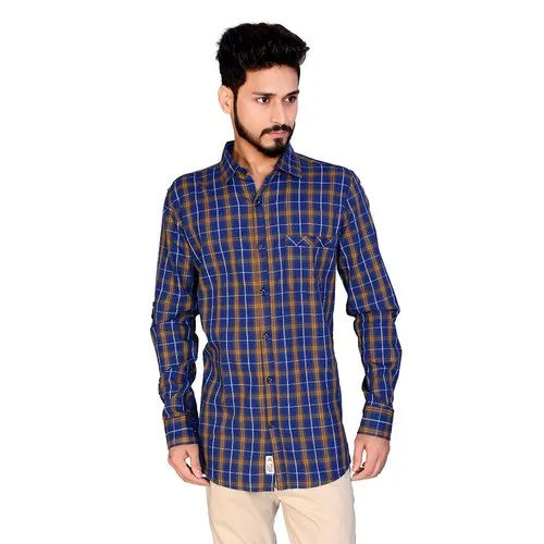 Mens Collar Neck Check Shirts - Feature: Washable