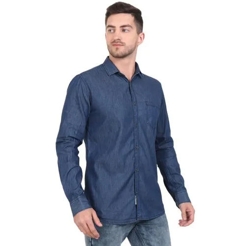 Mens Denim Plain Shirt - Feature: Washable