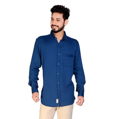 Mens Plain Blue Cotton Shirt