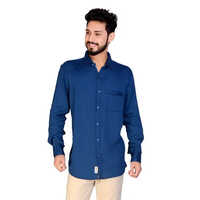 Mens Plain Blue Cotton Shirt - Feature: Washable