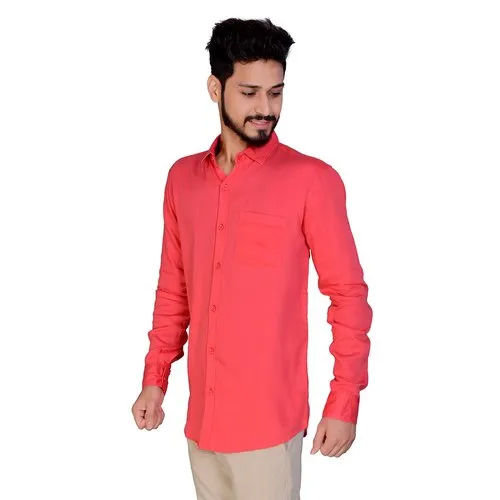 Mens Plain Orange Shirt - Feature: Washable