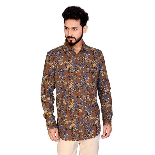 Mens Brown Printed Shirts - Age Group: Adult