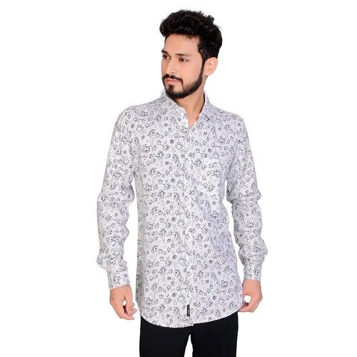 Mens  White Printed Shirts