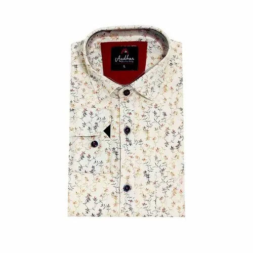 Mens White Cotton Printed Shirt - Feature: Non Toxic