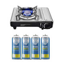 400ml Portable Gas Stove + 4 Butane Firefly Gas Cartridge Spray - Color: Clear