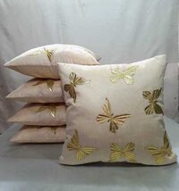 Velvet Decorative Cushion Cover 16x16 Inch - Set Of 5, Soft Butterfly Patch Square Throw Pillow Covers For Sofa, Living Room Or Home Decor - 40x40 Cm - Color: Beige