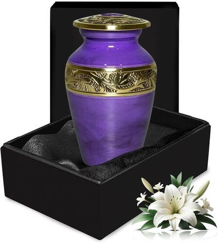 Blue Engraved Brass Keepsake Cremation Urn for Ashes