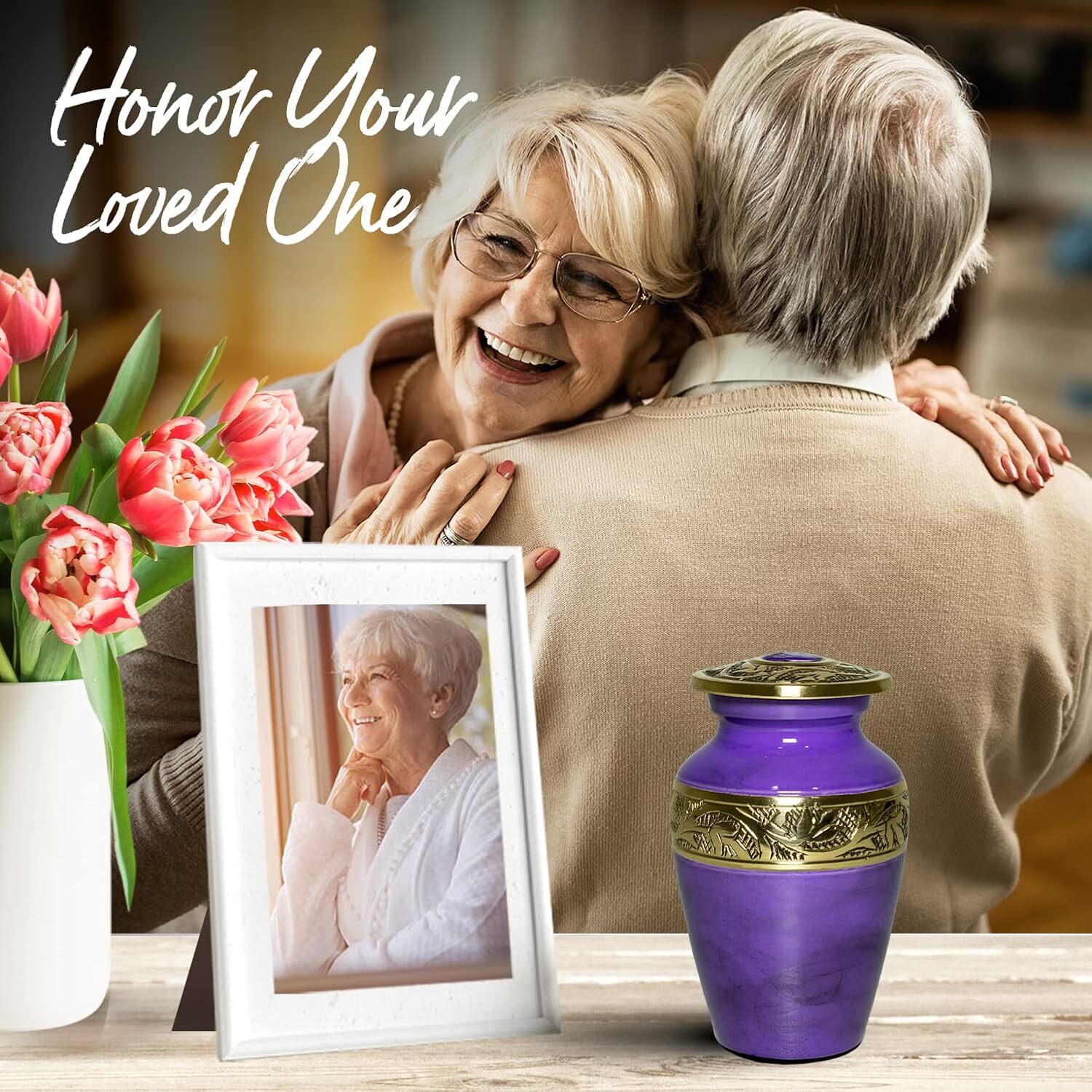 Blue Engraved Brass Keepsake Cremation Urn for Ashes