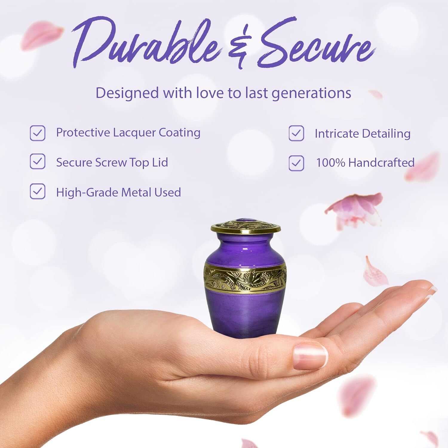 Blue Engraved Brass Keepsake Cremation Urn for Ashes