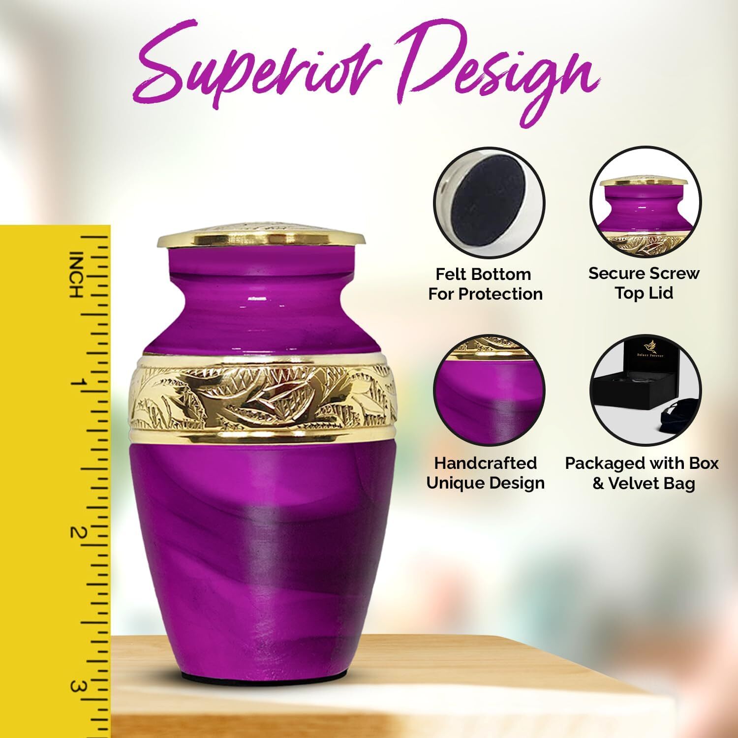 Purple Brass Engrave Small Urn for Ashes Keepsake Urns Funeral Supplies