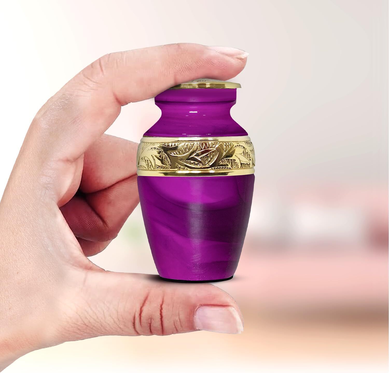 Purple Brass Engrave Small Urn for Ashes Keepsake Urns Funeral Supplies