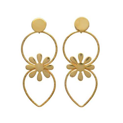 New arrival long  flower design Brass earrings