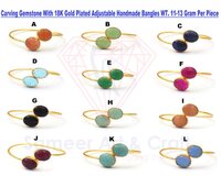 Natural Carving Gemstone With 18k Gold Plated Adjustable Handmade Bangles