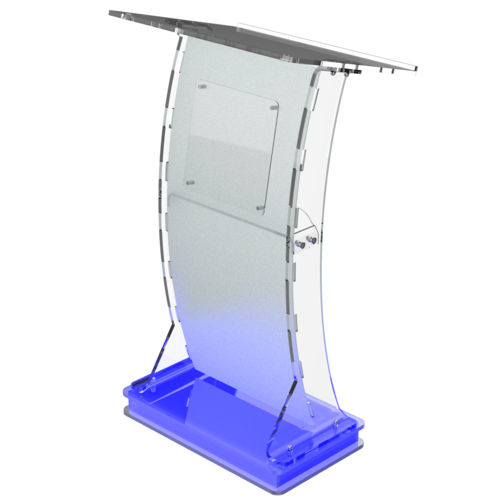 Acrylic Podium Frosted Look Front Panel with Blue LED Light Base