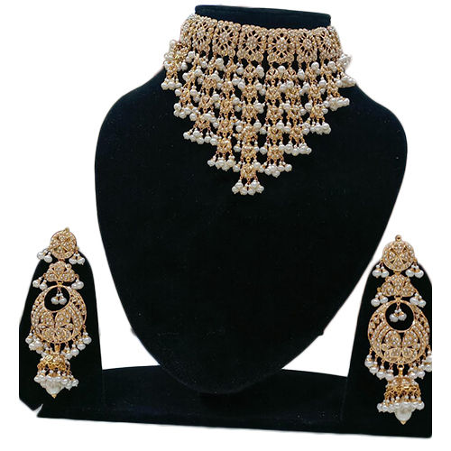 Gold Jadau Necklace Pearl Set