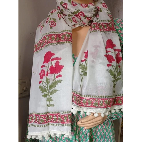New Printed Hand Block Printed Cotton Stole - Size: Medium