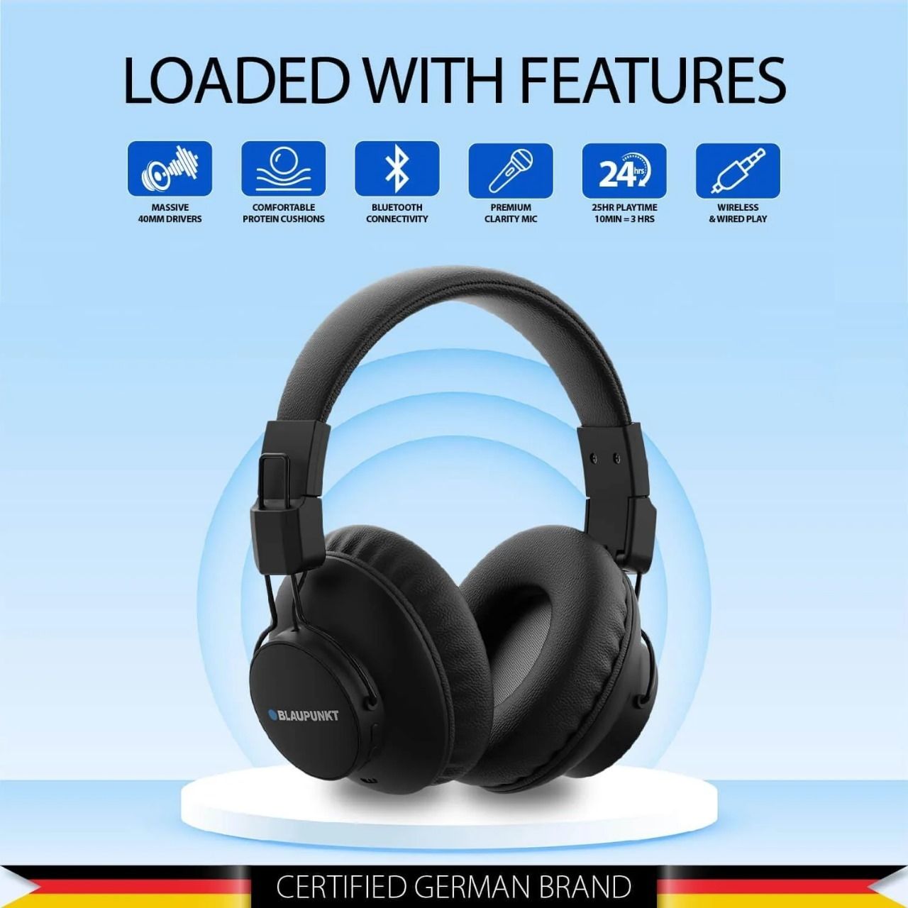 Blaupunkt BH41 Bluetooth Wireless Over Ear Headphone (Black)