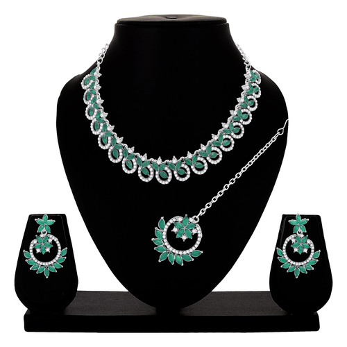 Colorstone Necklace| Stone Necklace| Silver Plated| Stone Necklace For Women| Stone Choker Necklace | Gift For Her - Color: Green