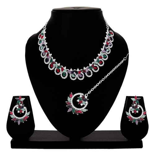 Colorstone Necklace| Stone Necklace| Silver Plated| Stone Necklace for Women| Stone Choker Necklace |gift for Her