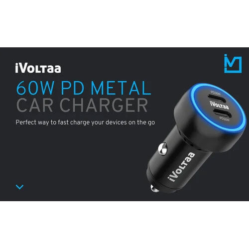 Ivoltaa 60W Type-C Pd Turbo Car Charger Dual Port Pd 3.0 Compact Metal Car Charger Usb Phone Charger - Color: Black