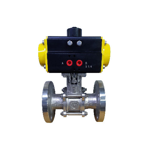 Pneumatic Actuator Three Piece Flanged End  Ball Valve - Finish: Coated