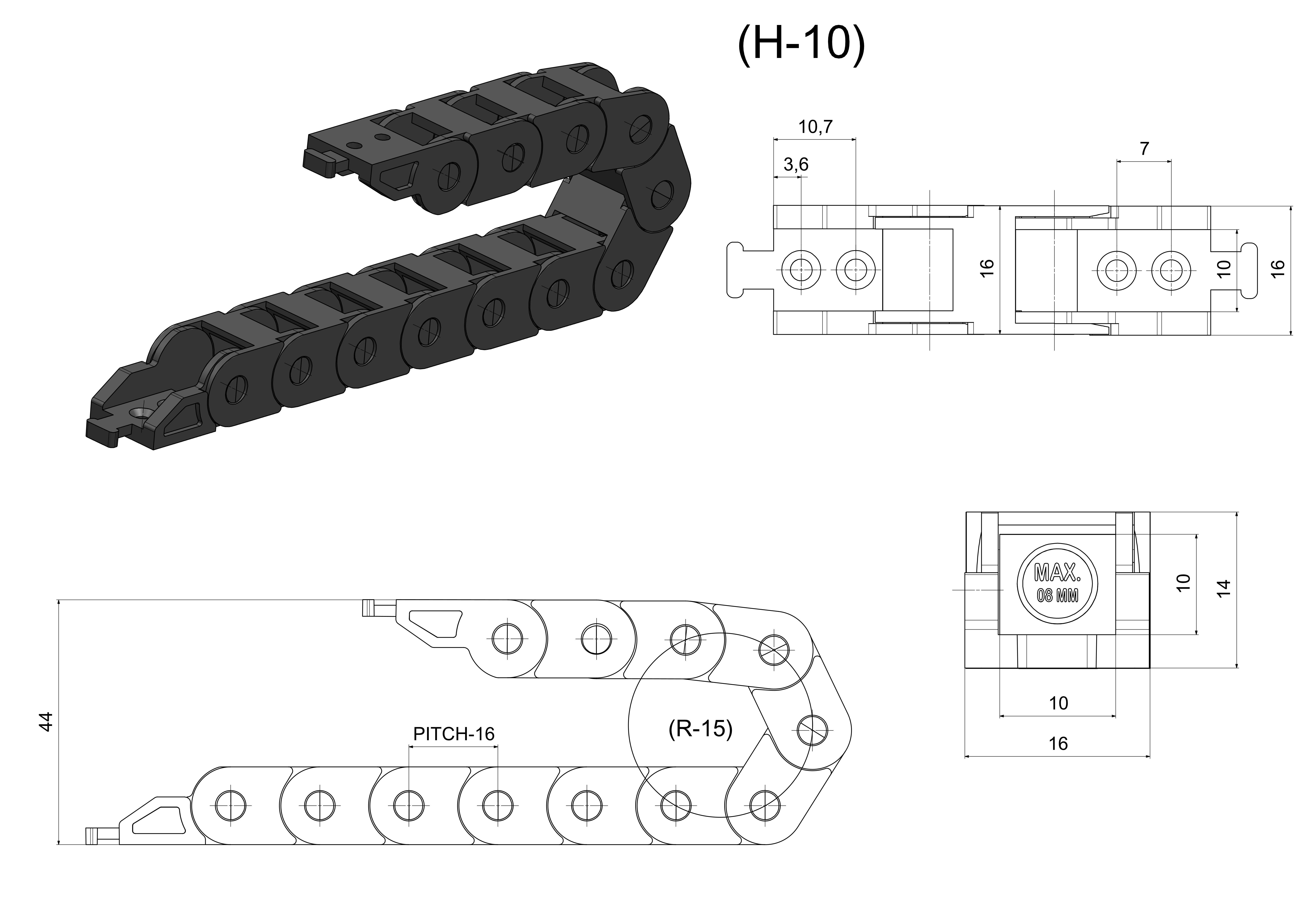 Drag Chain 10x10xR15 Open Type