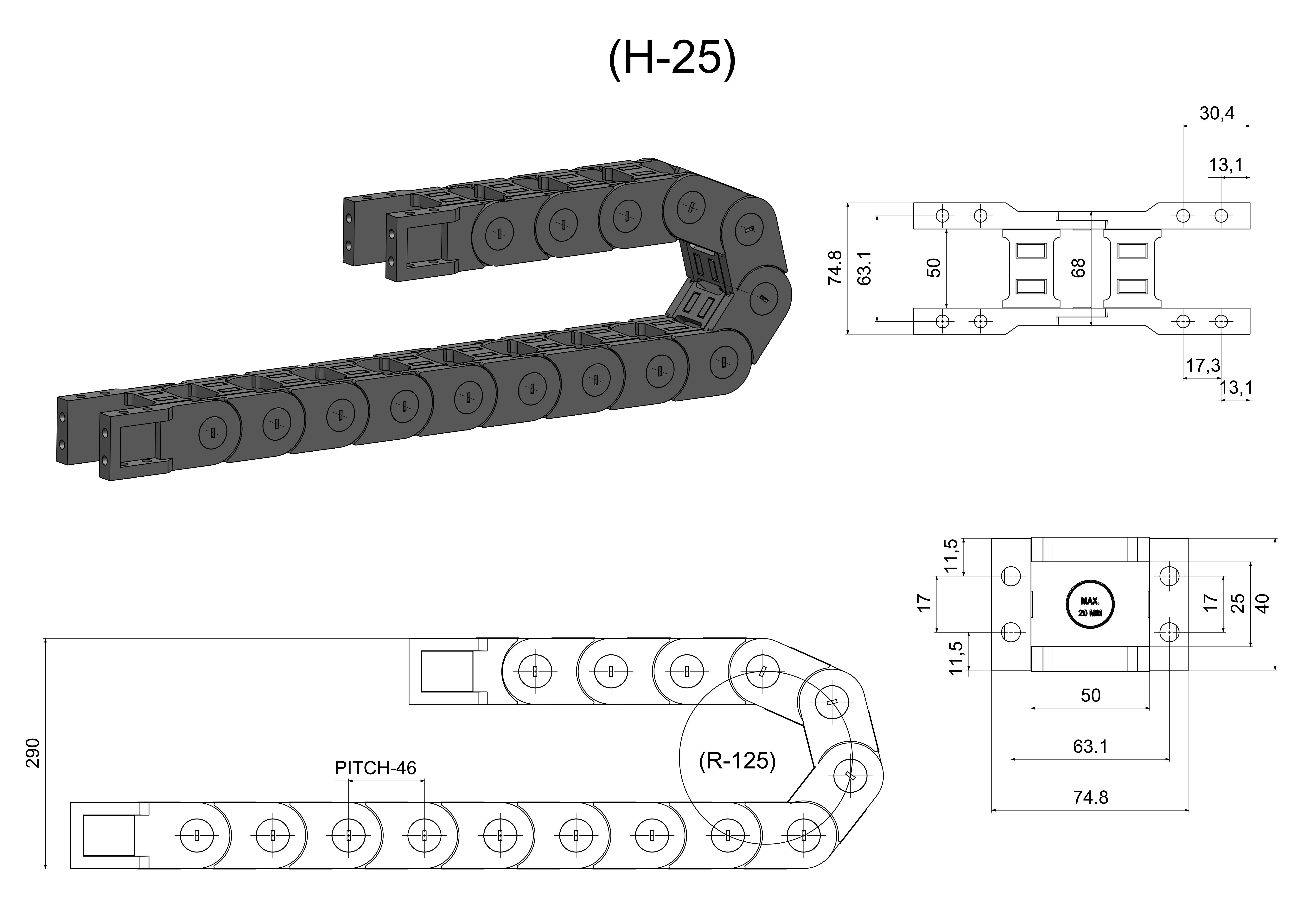 Cable drag chain 25x50 Open Type