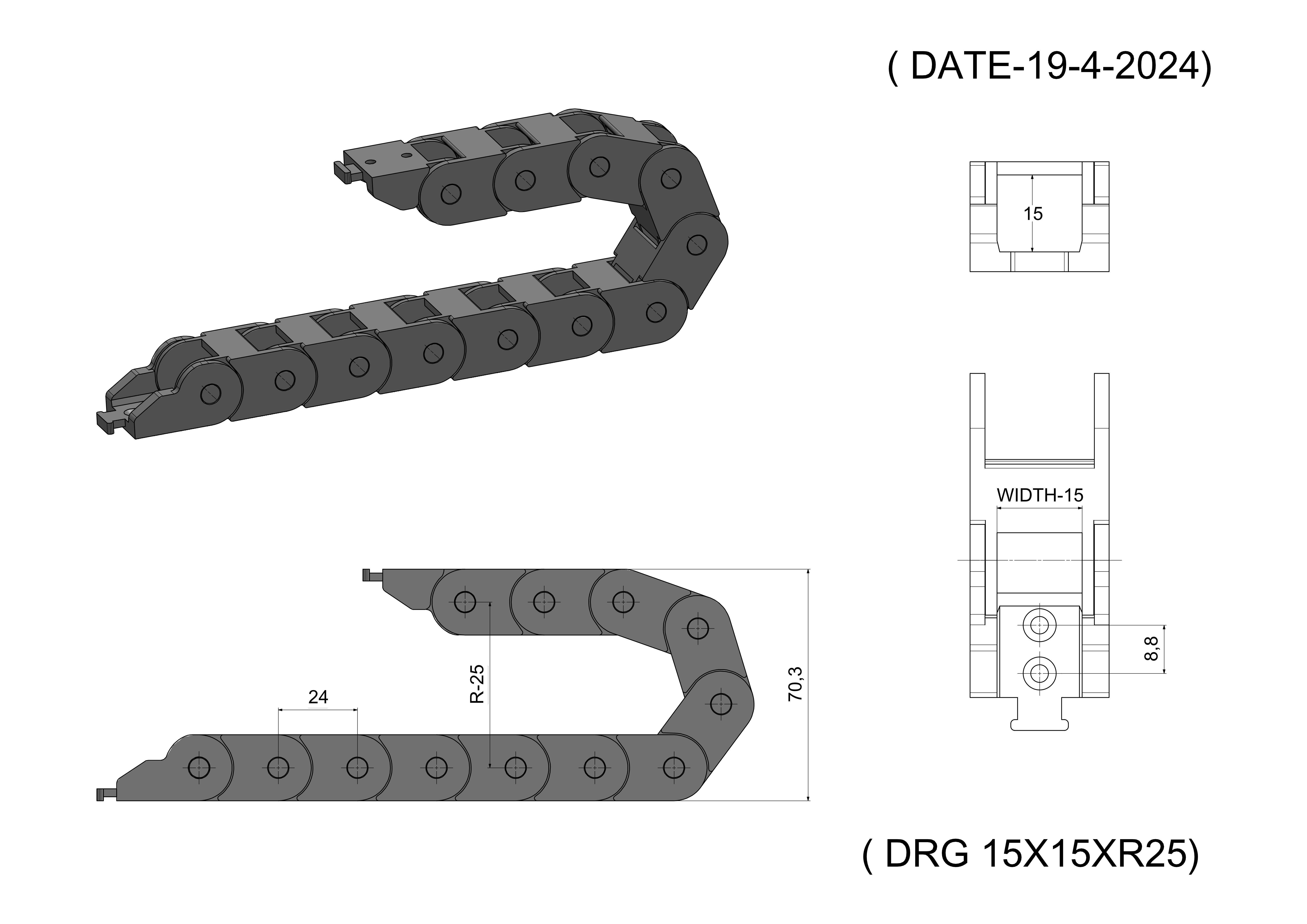 Cable drag chain 15x15 Open Type