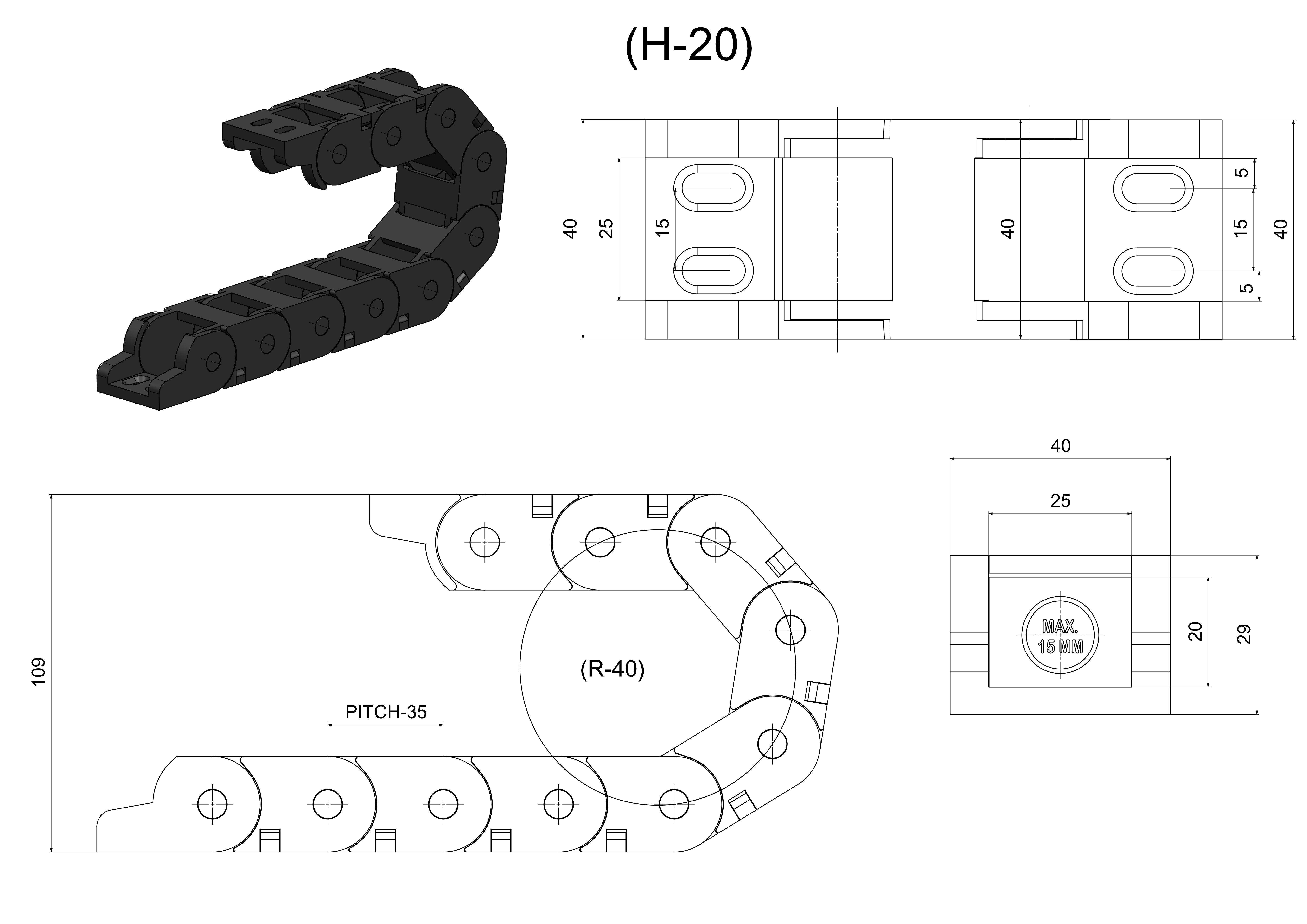 Cable Drag Chain 20x25xR40  Open Type