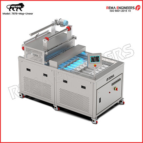 Rema-7878-Map-Linear Type Automatic Map Vacuum Gas Tray Sealing Machine - Color: Silver