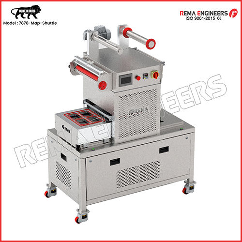 Rema-7878-Map-Shuttle Type Semi Automatic Map Vacuum Gas Tray Cup Sealing Machine - Color: Silver