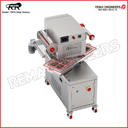Rotary Type Semi-Automatic Map Vacuum Gas Tray Cup Sealing Machine