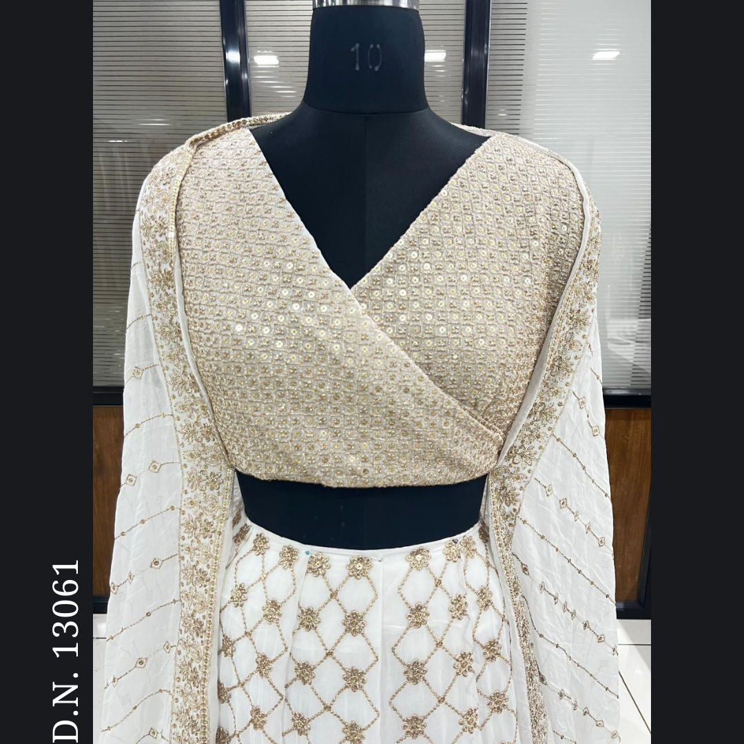 White Embroidered lehenga fabric set