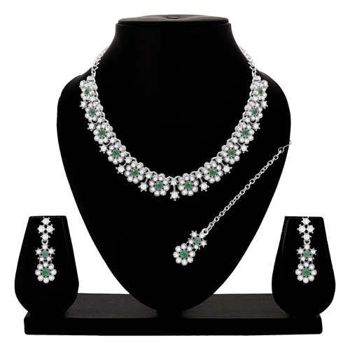 Floral Necklace for Women| Wedding Jewellery| Colorstone Necklace| Silver Plated| Stone Necklace for Women| Choker Necklace| Gift for Her.